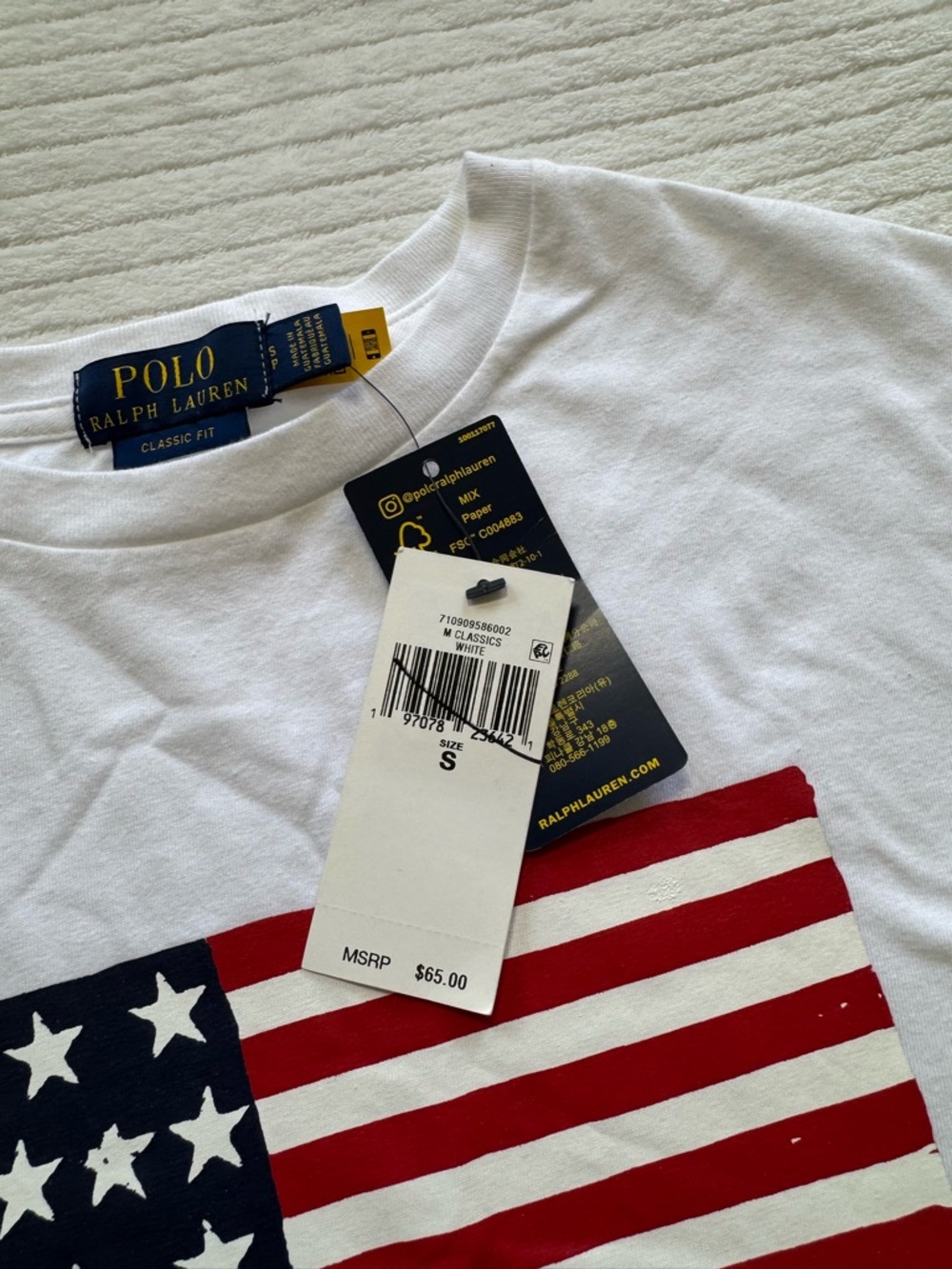 Ralph Lauren White Tee with Red & Blue Flag Graphic - Picture 4 of 7